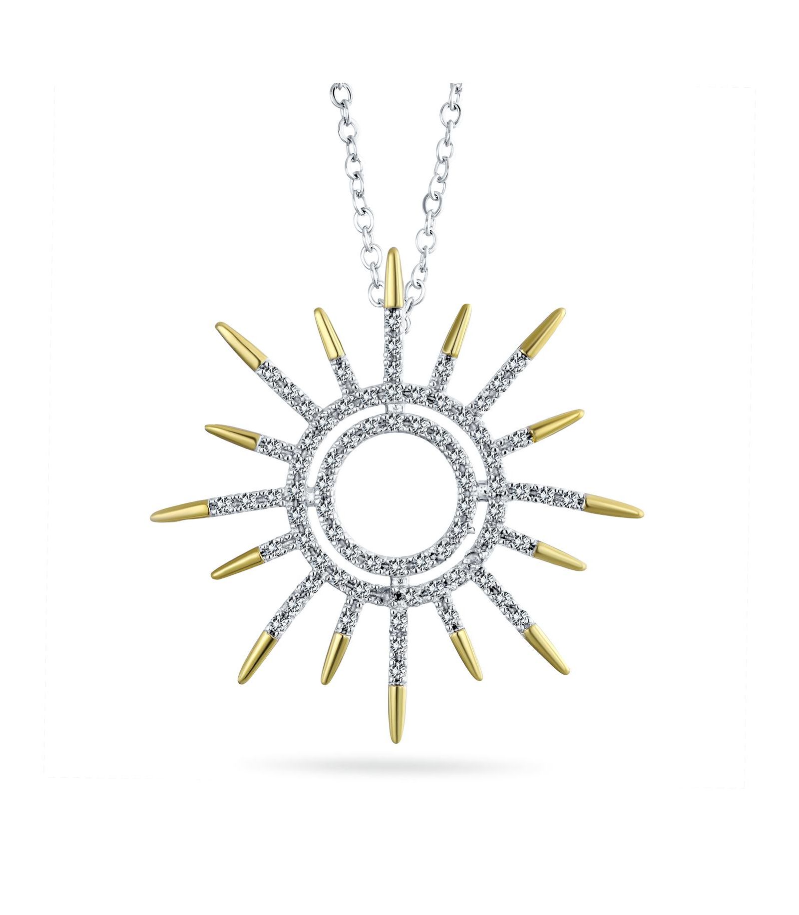 Кулон Bling Jewelry в виде небесного солнца с бриллиантами CZ, подвеска на цепочке, покрытие серебром и позолотой 14K