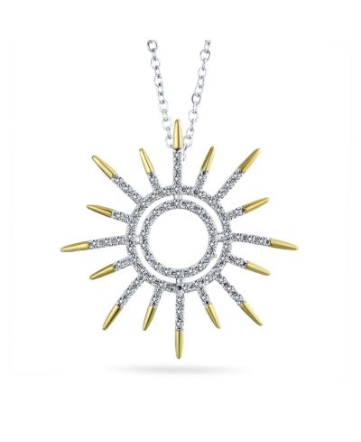 Подвеска-ожерелье Bling Jewelry Summer Flaming Sunshine Two Tone Micro Pave CZ Starburst Celestial Sunburst Brass