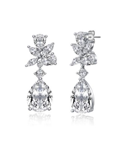Rachel Glauber Dazzling White Gold Plated CZ Cluster Teardrop Earrings