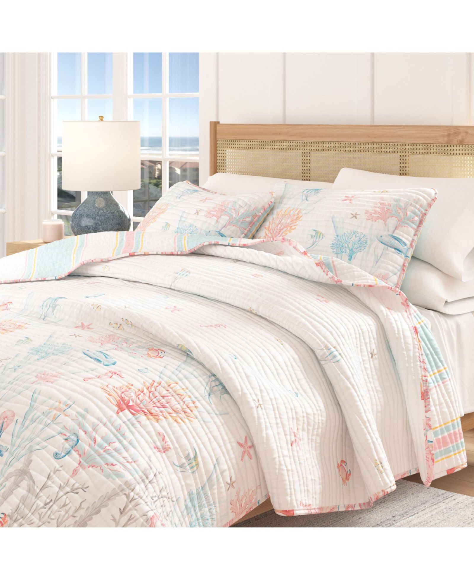 Linery and Co. Fading Coral Stitched Quilt Set with Shams