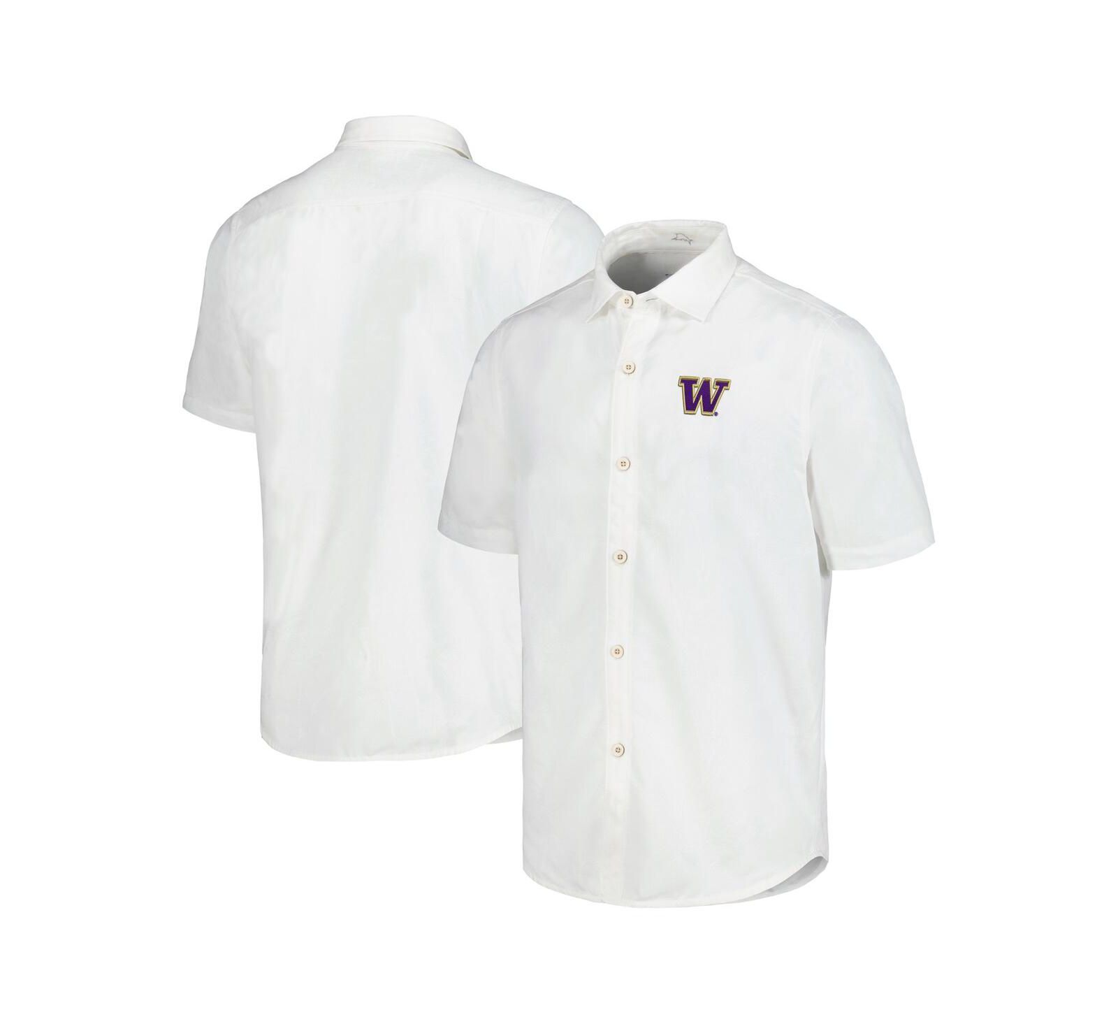 Мужская рубашка Tommy Bahama White Washington Huskies Coconut Point Palm Vista Island Zone Camp Button-Up