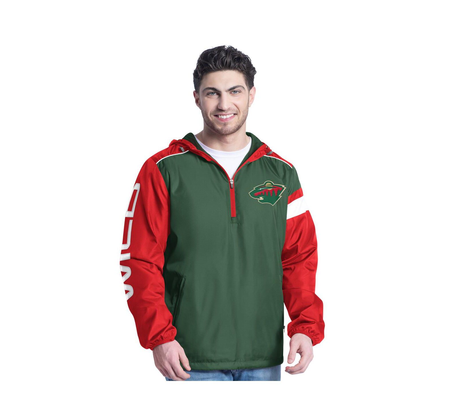 G-III Sports by Carl Banks Men's Green/Red Minnesota Wild Lateral Half-Zip Hoodie Jacket