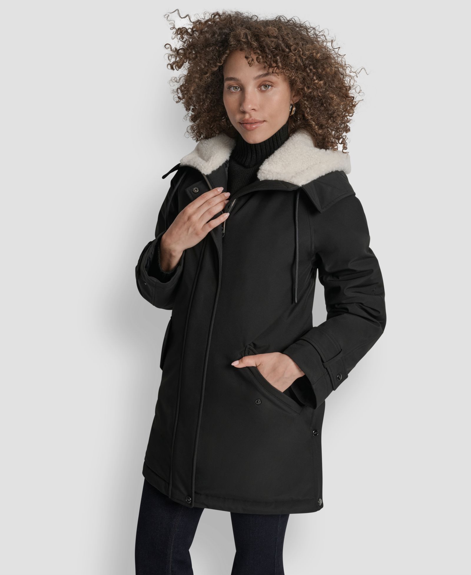 DKNY Women's Faux-Fur-Lined Hooded Softshell Coat