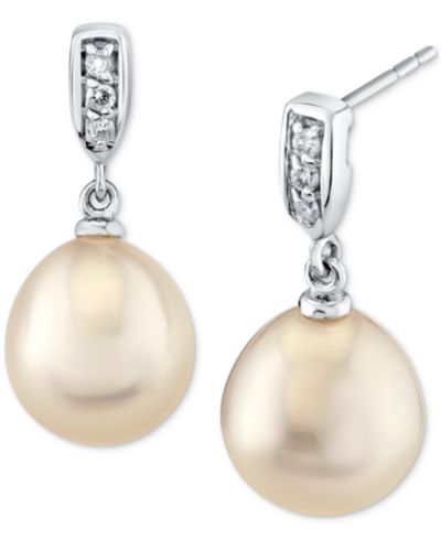 Серьги Macy's с речным жемчугом и бриллиантами в 14k белом золоте