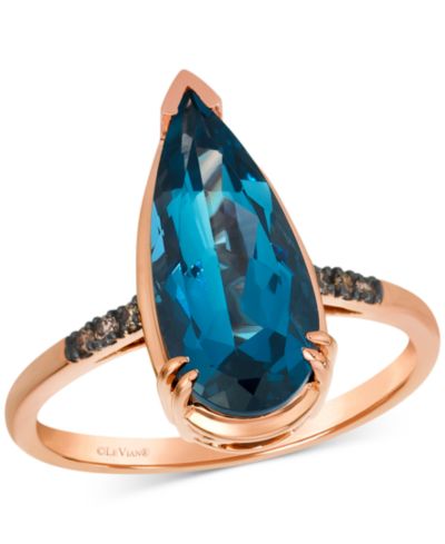 Le Vian Chocolatier® Deep Sea Blue Topaz™ (3-1/2 ct. t.w.) & Chocolate Diamond® (1/20 ct. t.w.) Ring in 14k Rose Gold