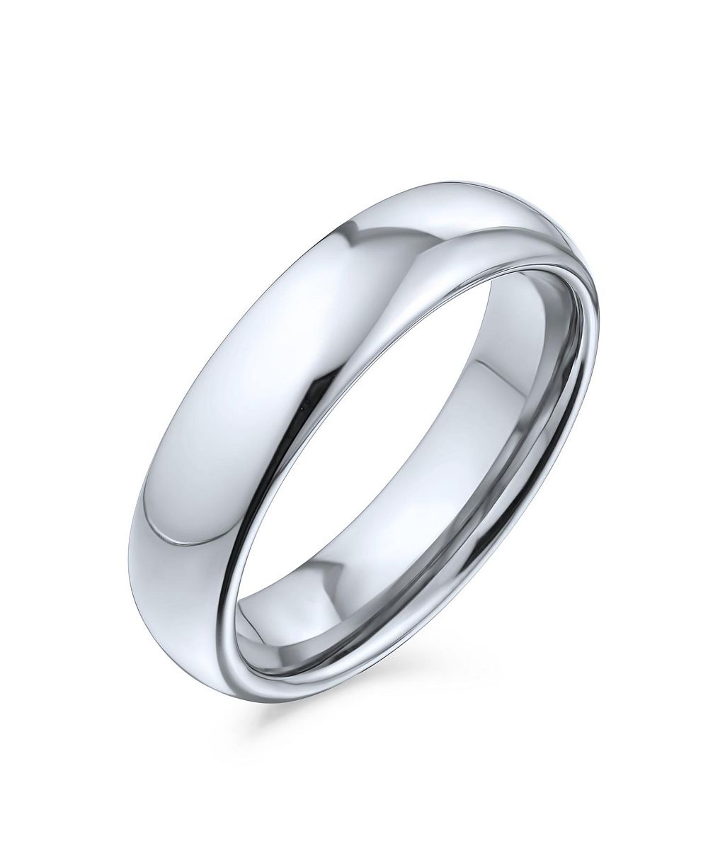 Bling Jewelry Classic Dome Wedding Band Ring Silver Tone Titanium Comfort 5MM