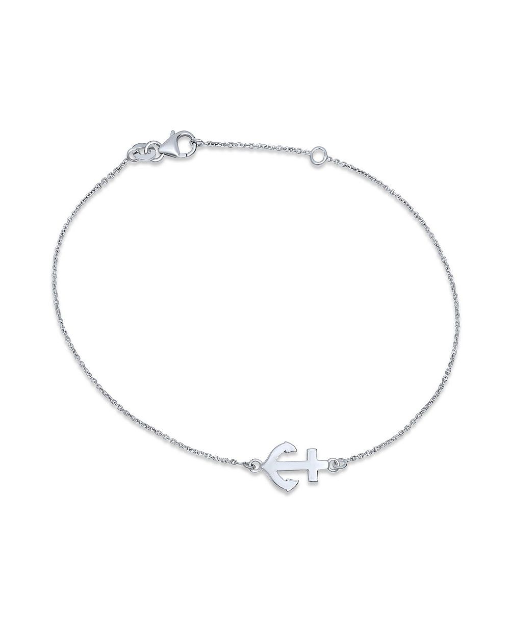 Браслет-анклет Bling Jewelry Nautical Theme Sideways Boat Anchor.925 Sterling Silver Adjustable