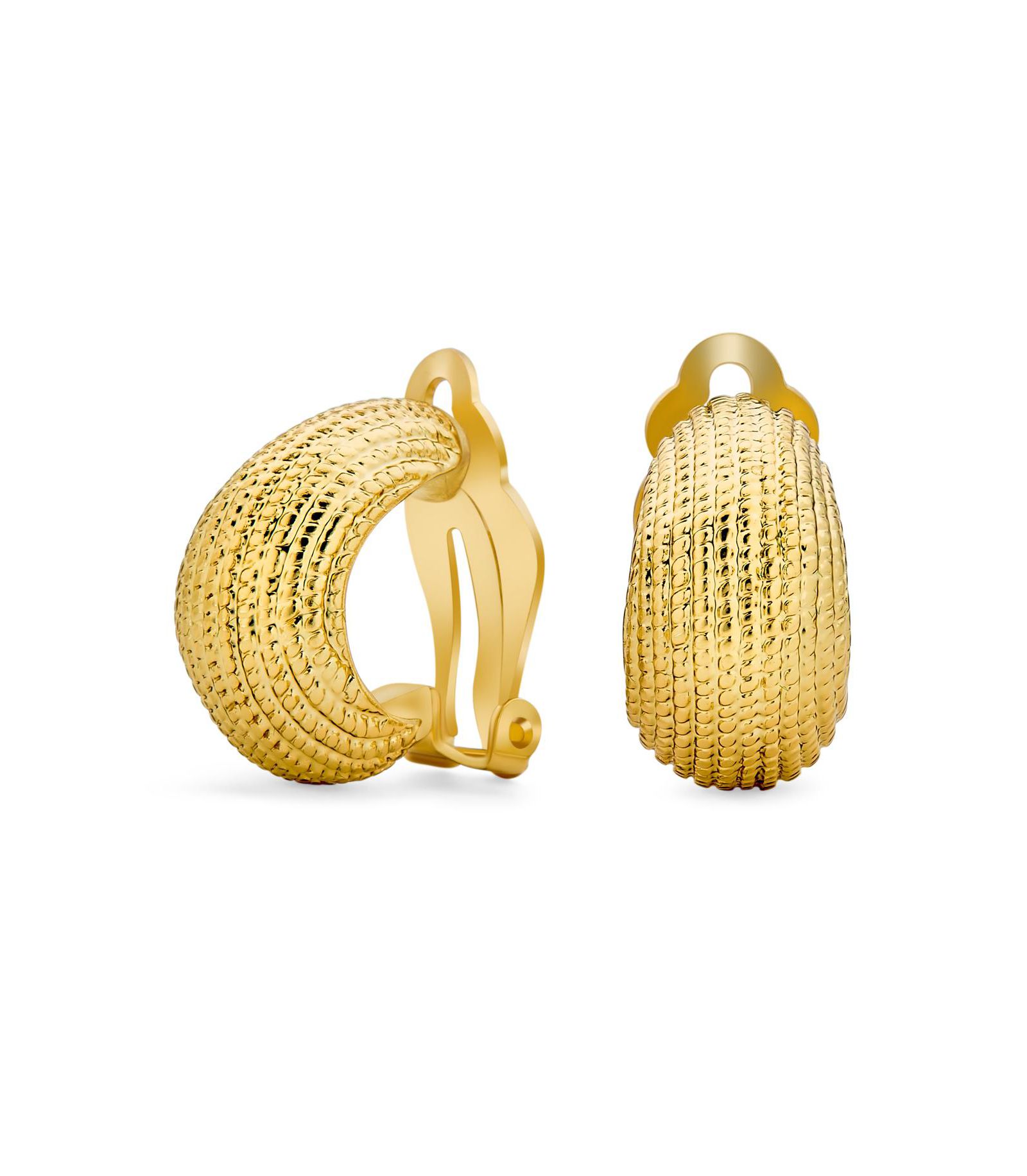 Bling Jewelry Timeless Groove Cable Rope Stripe Shrimp Style Clip On Earrings Gold Plated