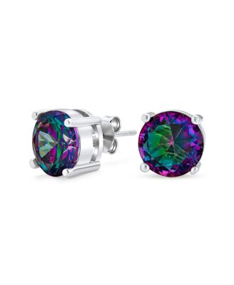 Bling Jewelry Mystic Rainbow Cubic Zirconia Solitaire Stud Earrings Sterling Silver 6MM