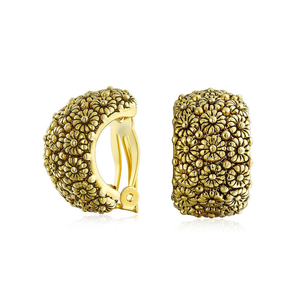 Bling Jewelry модные серьги-полукольца с вырезанным подсолнухом, позолоченные, для ушей без пирсинга