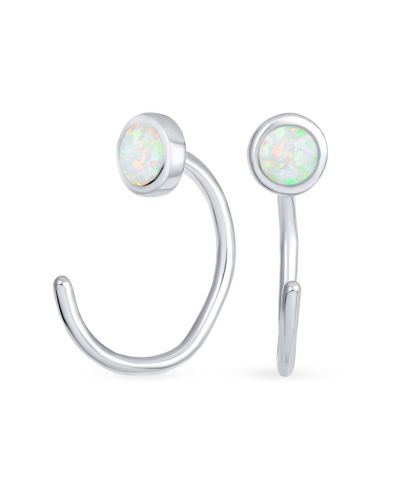Bling Jewelry Round Created Opal Huggie Geometric Non-Piercing Helix Cartilage Conch Bezel Band Wrap Ear Cuff Earrings Sterling