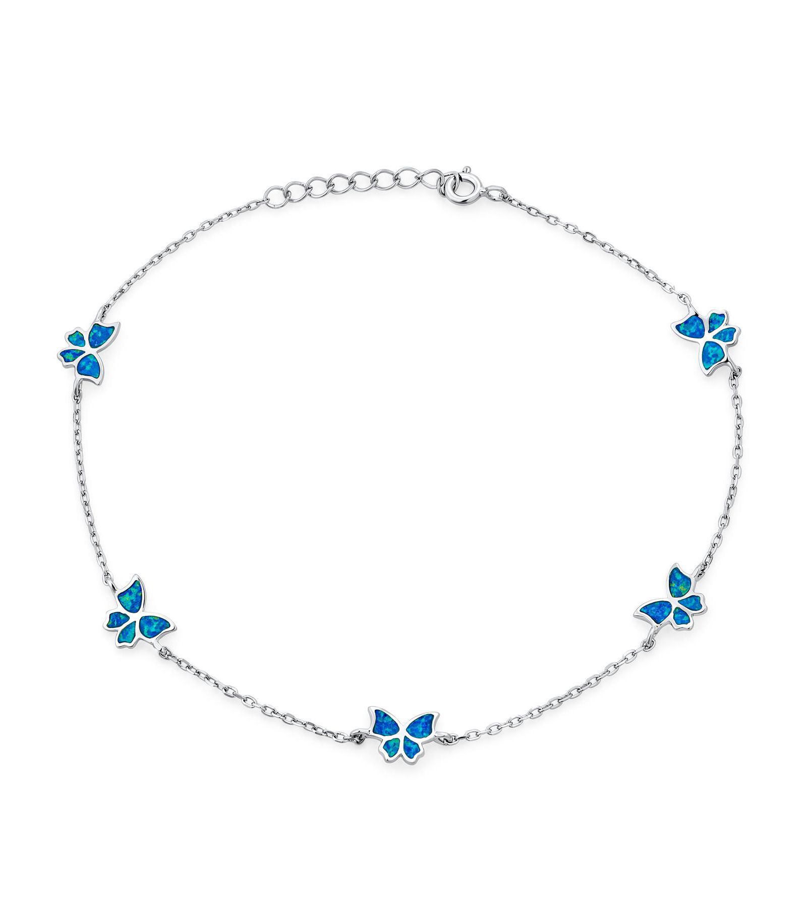 Браслет Bling Jewelry Created Blue Opal Butterfly Charm Anklet Ankle Bracelet Sterling Silver
