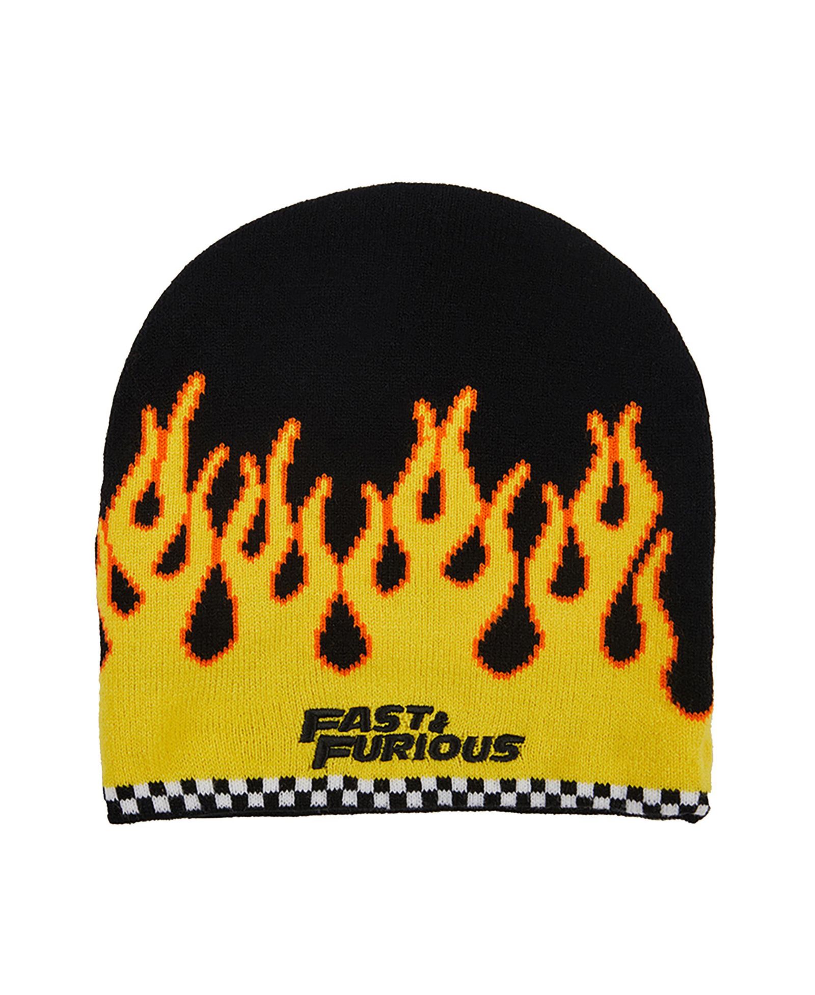 Fast & Furious Men's Fast and Furious Flame Logo Black Acrylic Skull Beanie