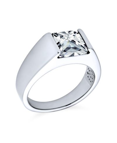 Bling Jewelry Traditional 3CT Clear CZ Square Solitaire Ring Silver Plated