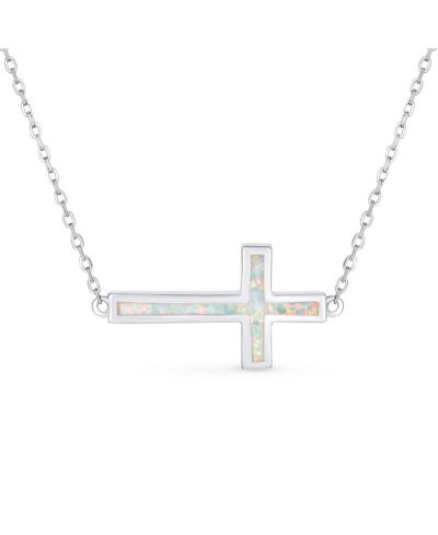 Кулон Bling Jewelry в виде горизонтального креста с инкрустацией белым опалом, из стерлингового серебра .925