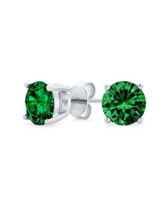 Bling Jewelry 1CT Olive Green Color CZ Solitaire Stud Earrings .925 Sterling Silver 7MM