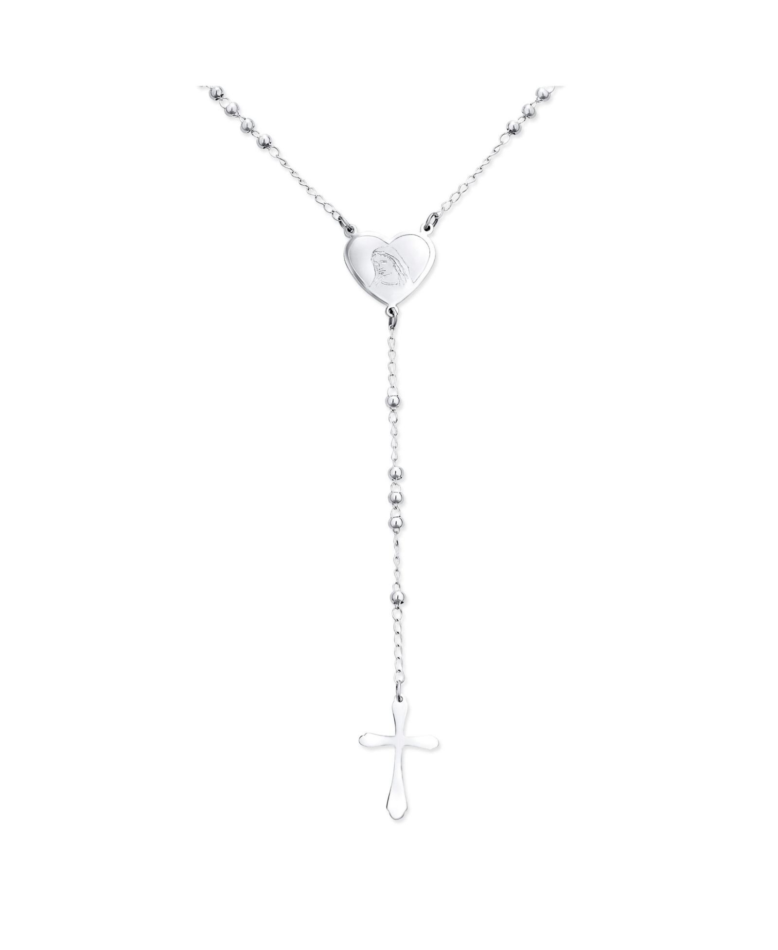 Серебряное ожерелье с розарием и крестом Bling Jewelry
