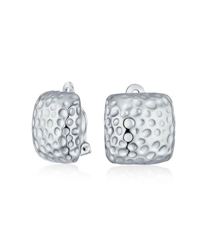 Bling Jewelry Classic Square Clip On Earrings Hammered Finish Silver Plated Non-Pierced