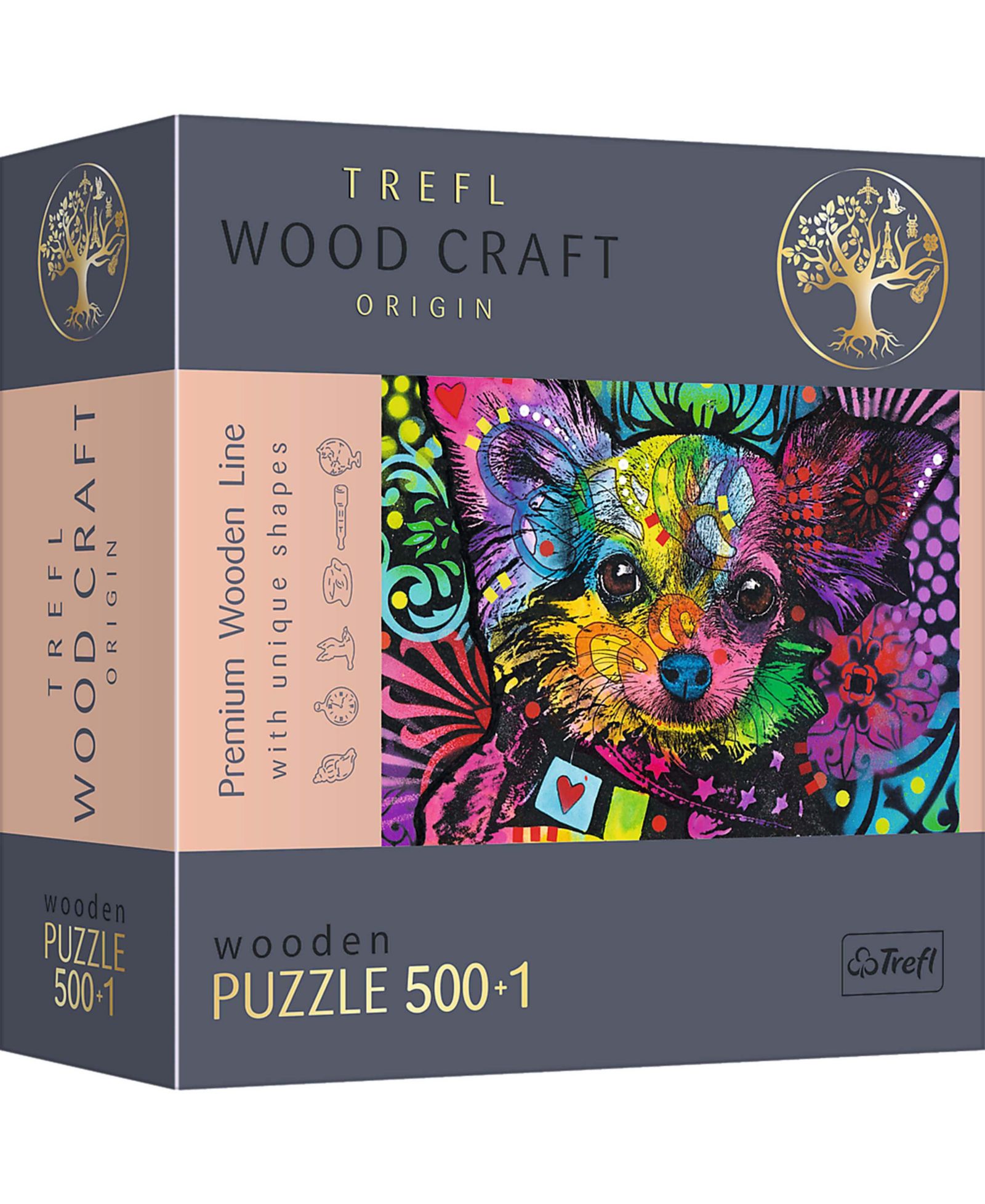 Деревянная головоломка Trefl Colorful Puppy неправильной формы, 501 деталь, возраст 12+