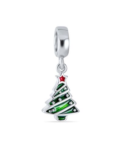 Подвеска Bling Jewelry Sterling Silver Holiday Red Star Green Decorated Christmas Tree Charm Bead Enamel для браслета