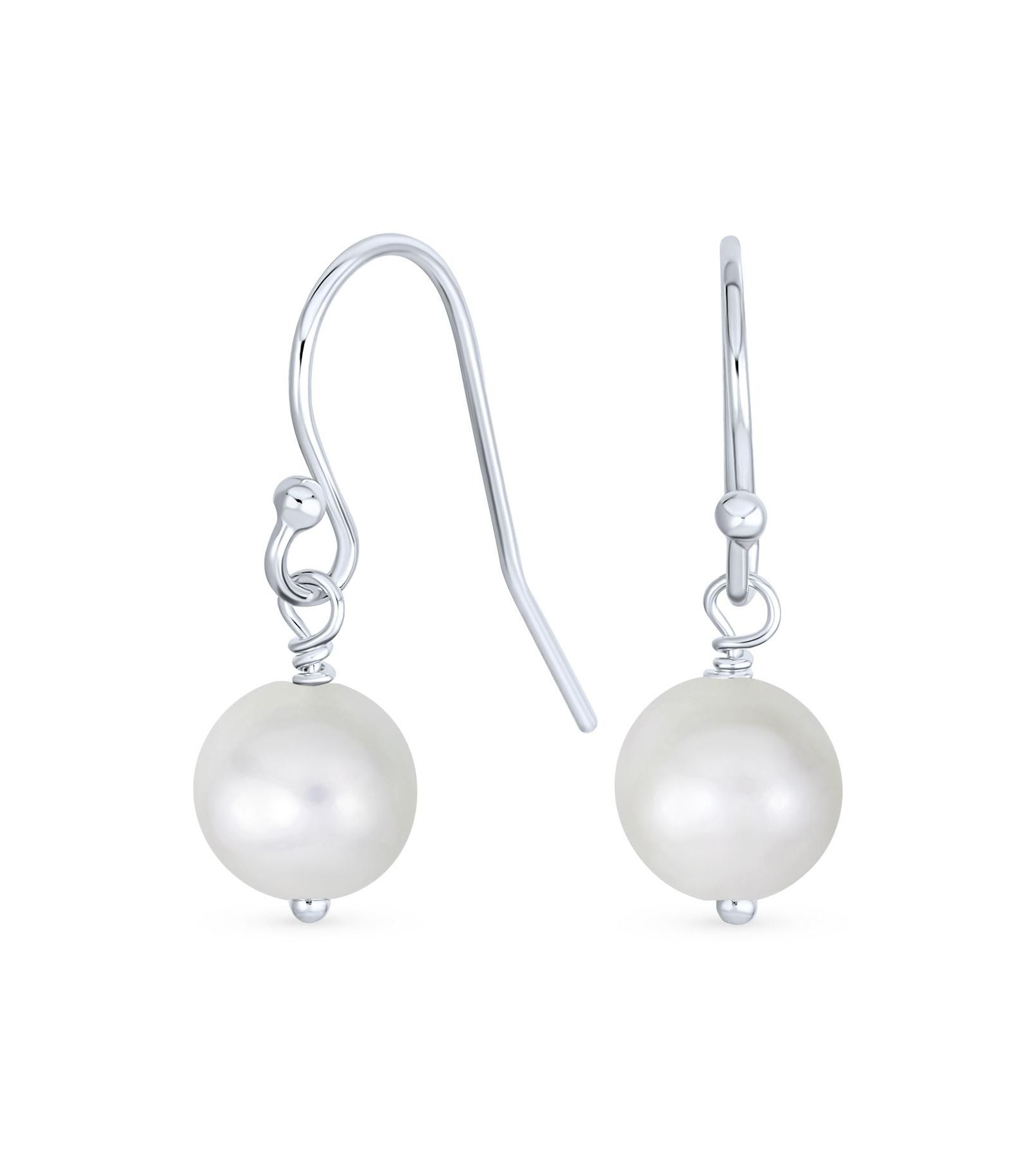 Bling Jewelry Freshwater Cultured White Pearl Drop Earrings Sterling Silver Fish Hook