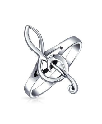 Bling Jewelry Musicians Treble Clef Music Note Signet Ring Oxidized .925 Sterling Silver