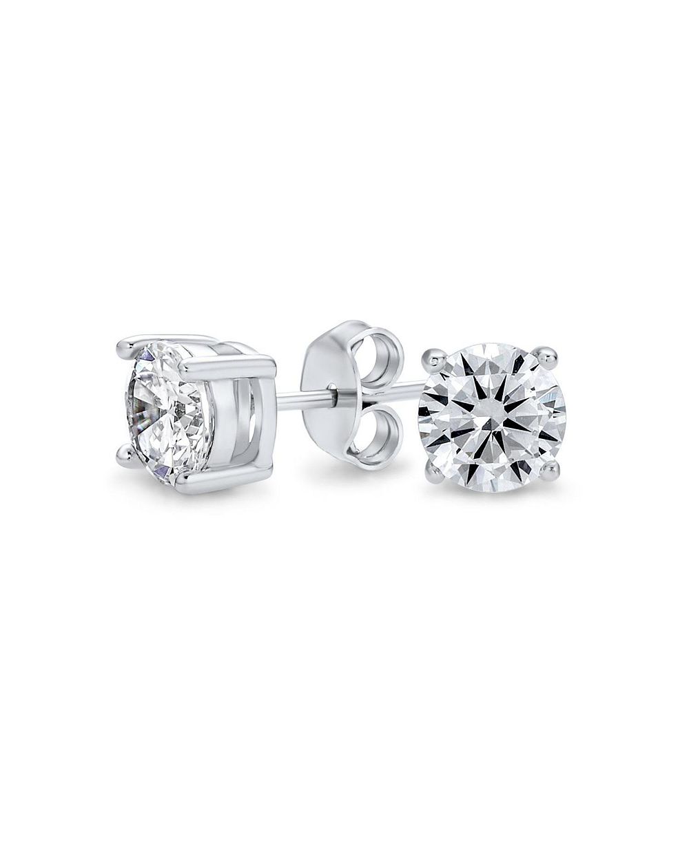 Серьги-гвоздики Bling Jewelry с одиночным камнем из серебра 925 пробы
