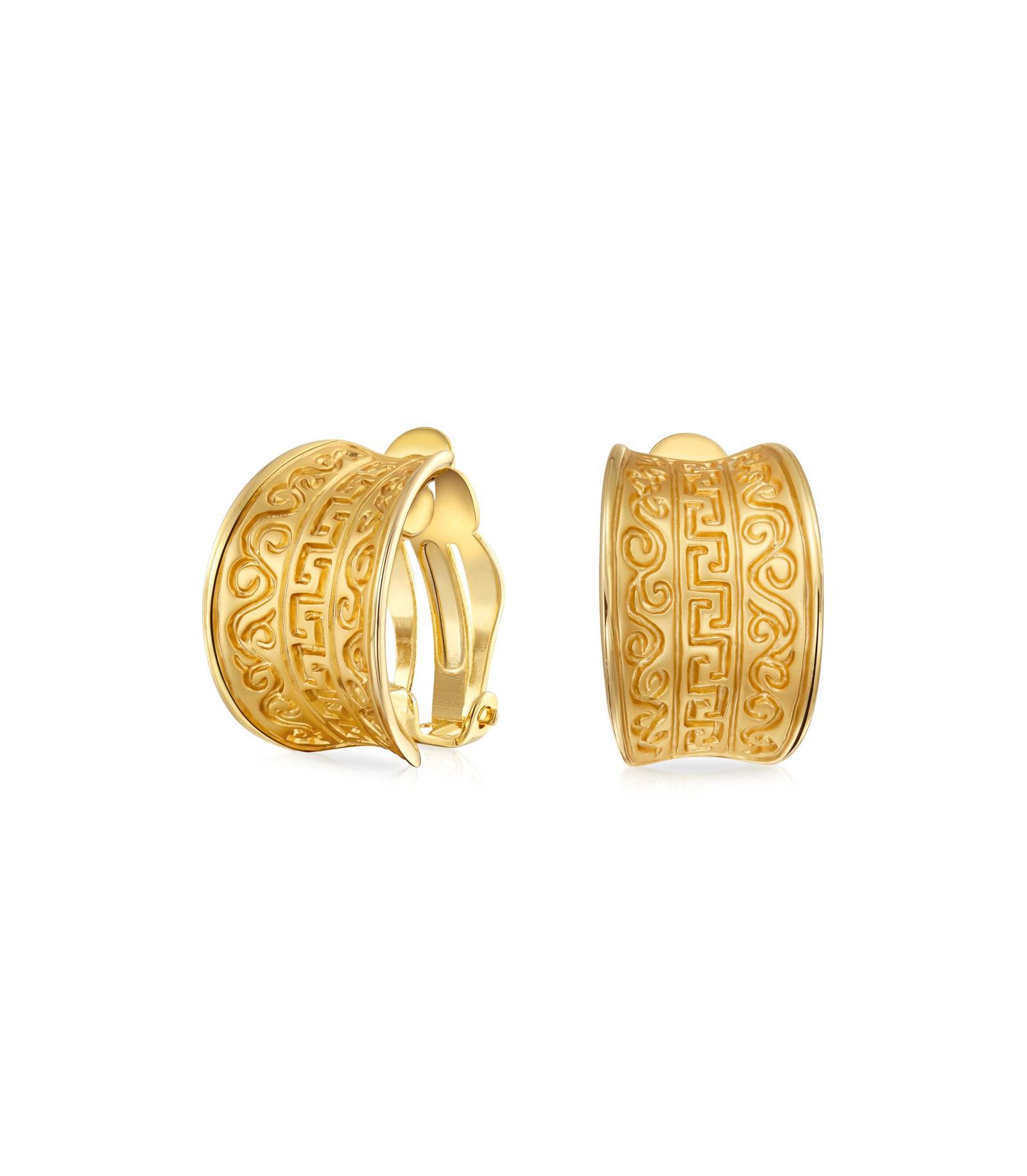 Bling Jewelry Egyptian Greek Motif Clip On Earrings Ears Matte Gold Plated Non Pierced