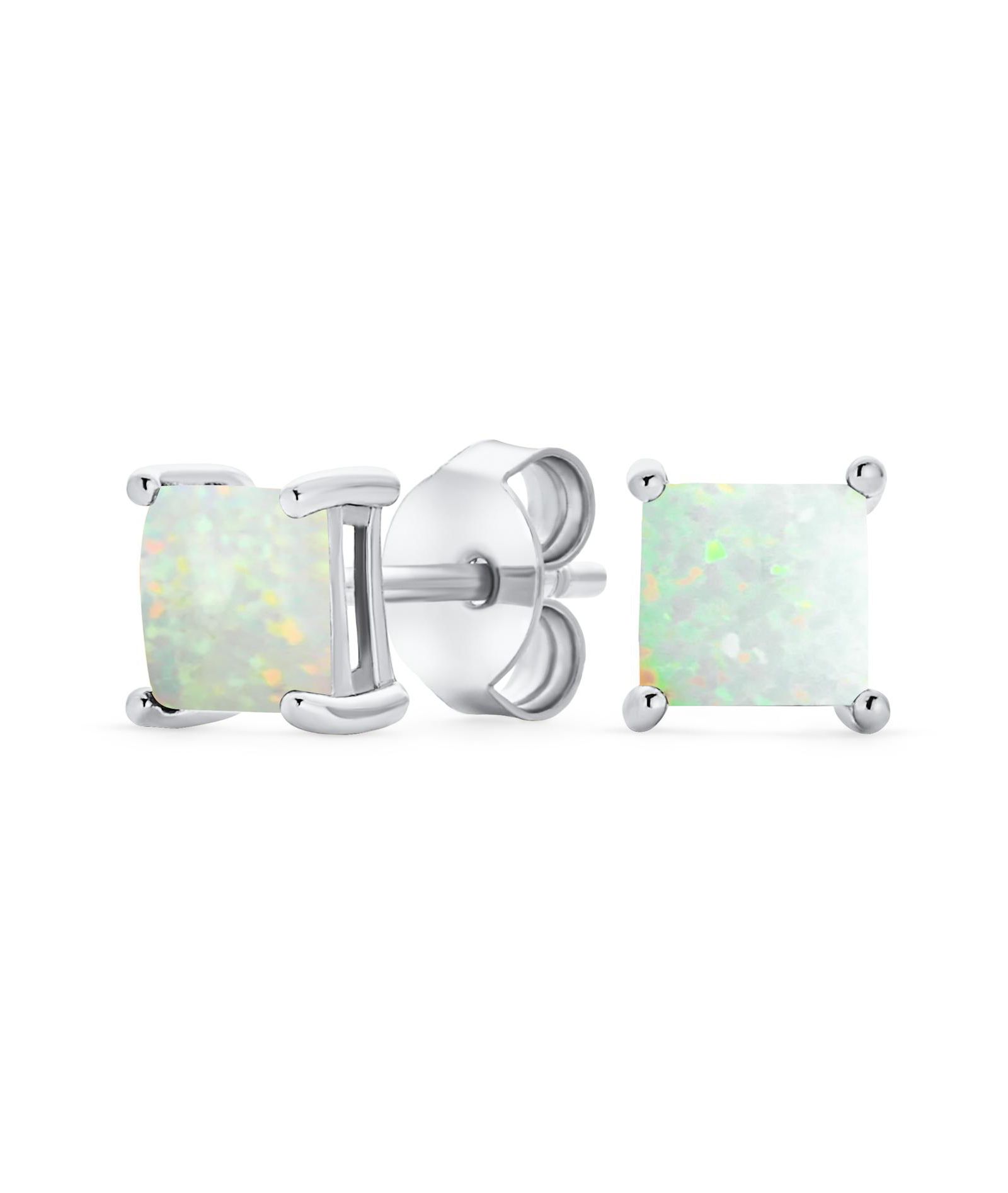 Bling Jewelry серьги с белым опалом, квадратный крой, позолоченное стерлинговое серебро 5MM
