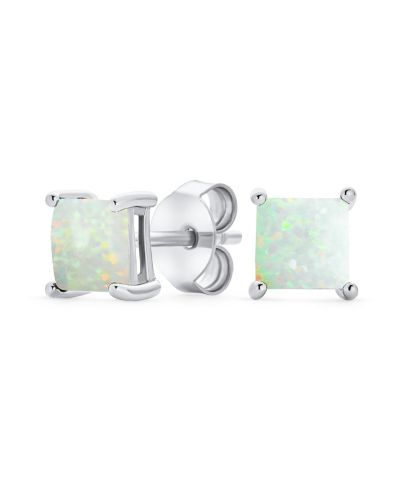 Bling Jewelry White Opal Square Princess Cut Earrings Gold Plated Sterling Silver 5MM