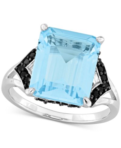 Blue Topaz (7-3/8 ct. t.w.) & Black Sapphire (3/8 ct. t.w.) Statement Ring in Sterling Silver