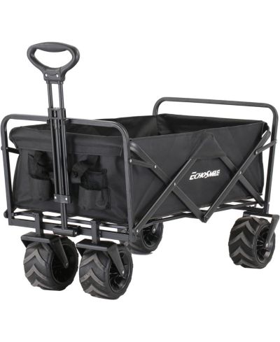 EchoSmile Heavy Duty 350 Lbs Capacity Collapsible Wagon, Outdoor Folding Camping Wagons, Grocery Portable Utility Cart, Adjustable Rolling Carts, All Terrain Sports Wagon with Big Wheels