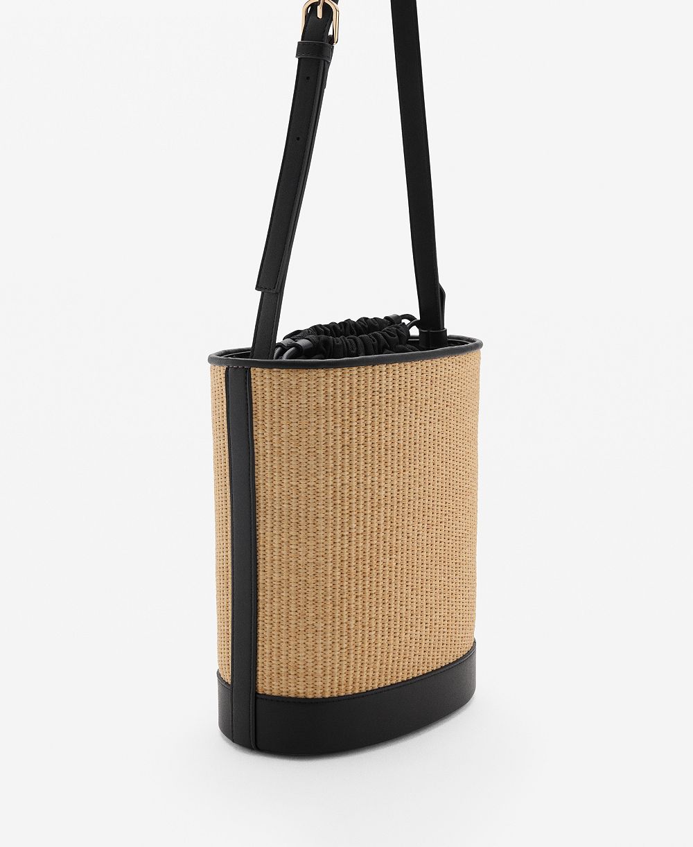 Mango Women's Medium Raffia-Effect Bucket Bag