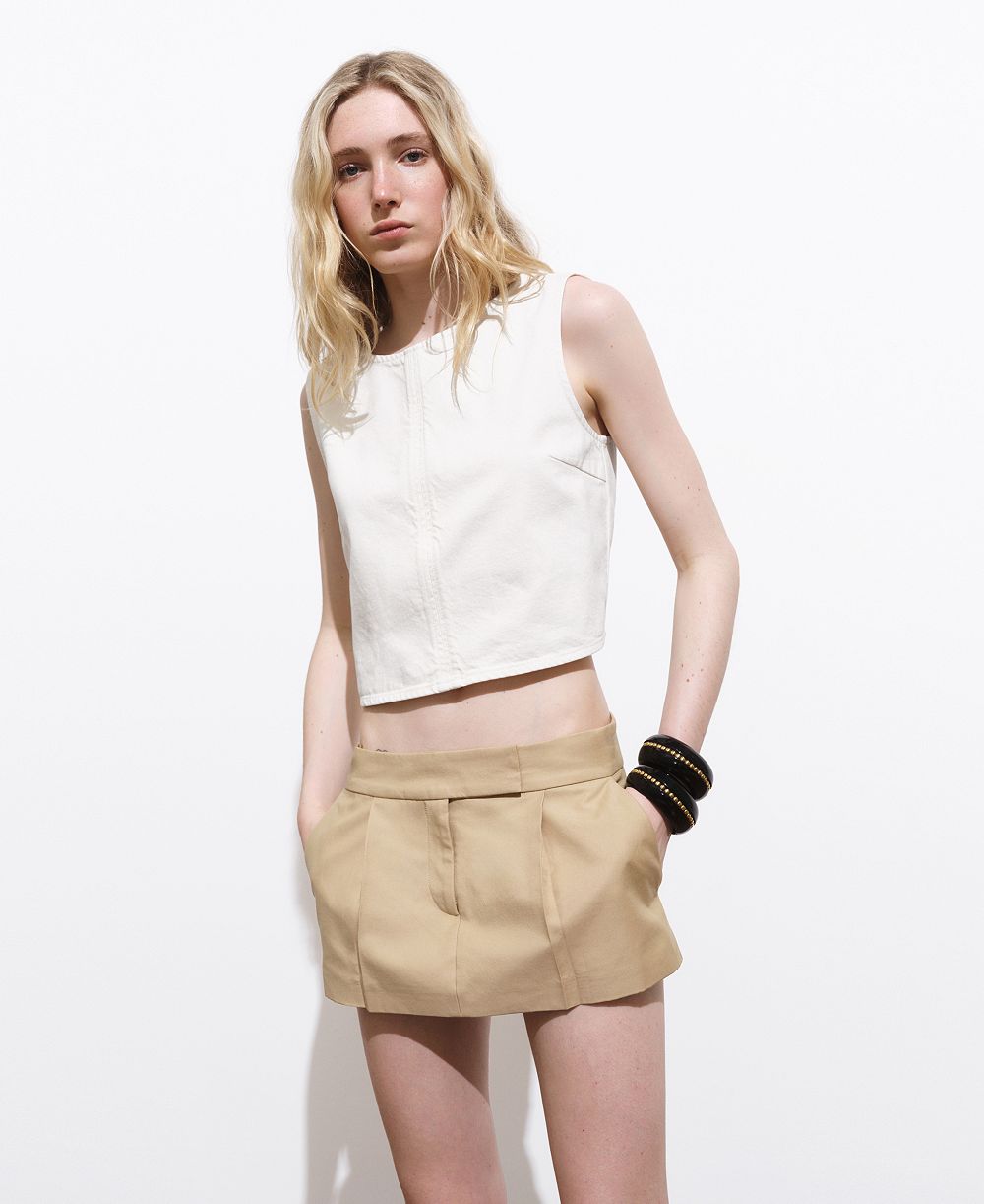 Mango Women's Buckle Closure Denim Crop Top