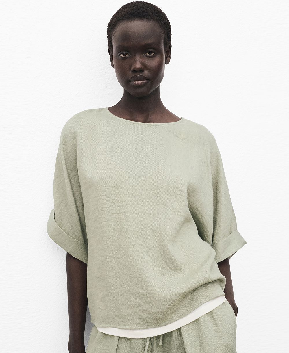 Mango Women's Turn-Up Sleeves Oversized Blouse