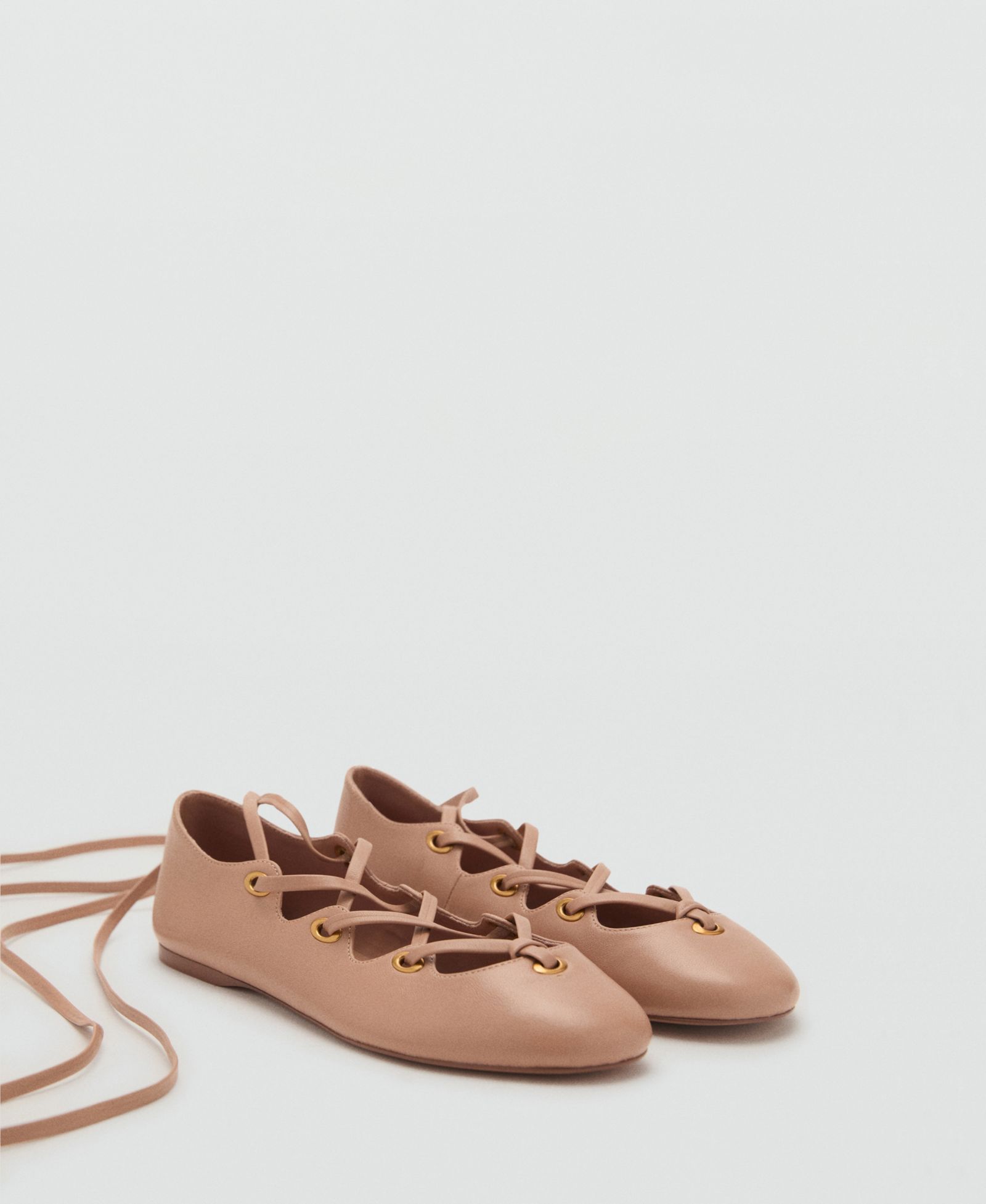 Mango Women's Crossed Straps Leather Ballet Flats
