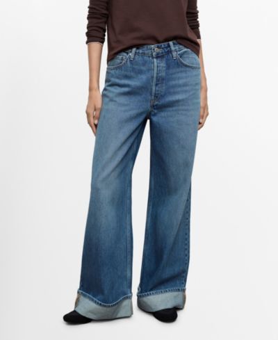 Mango Women's Turn-Up Hem Wide-Leg Jeans