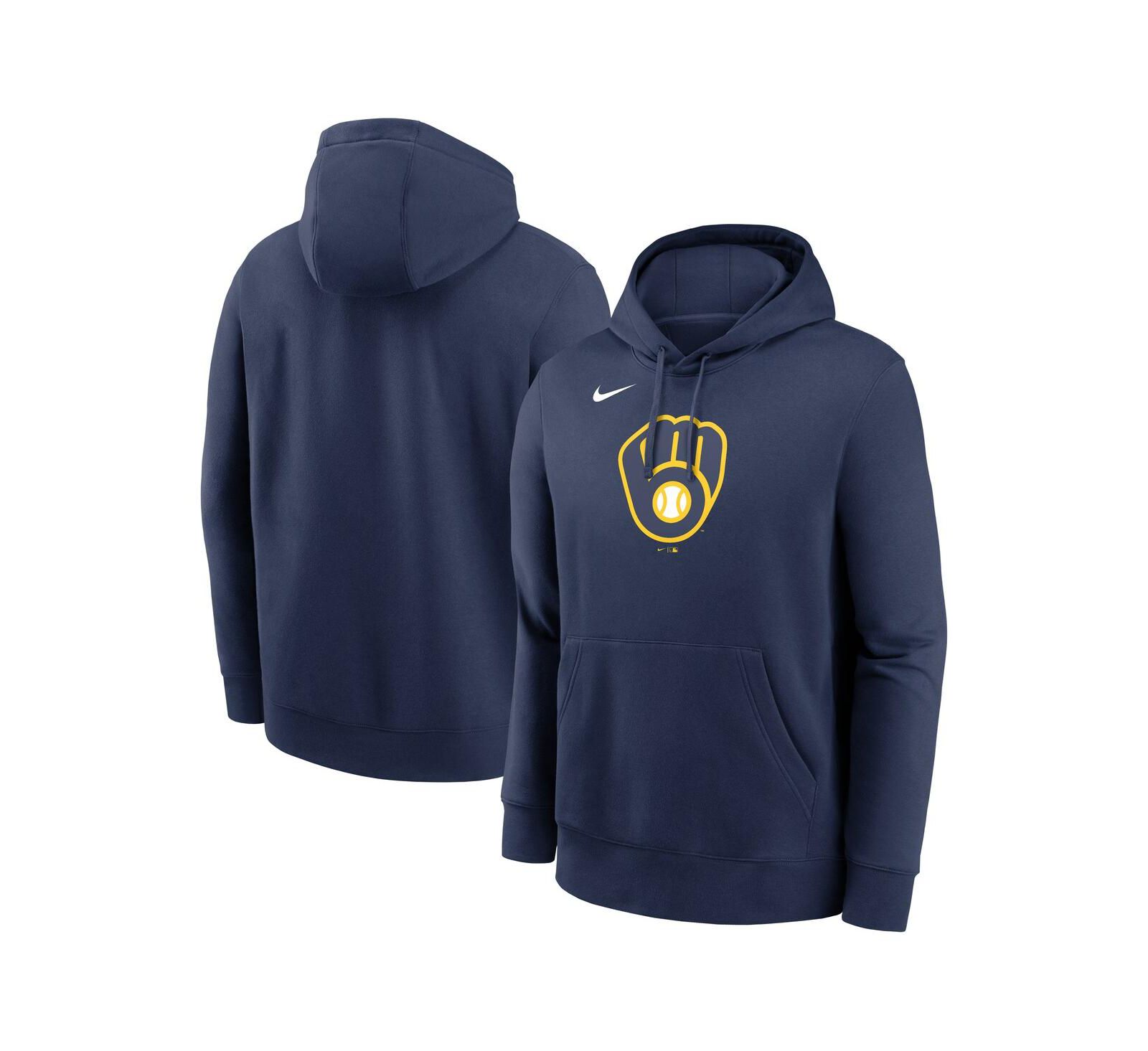 Nike Мужское темно-синее худи Club Fleece Pullover с логотипом Milwaukee Brewers