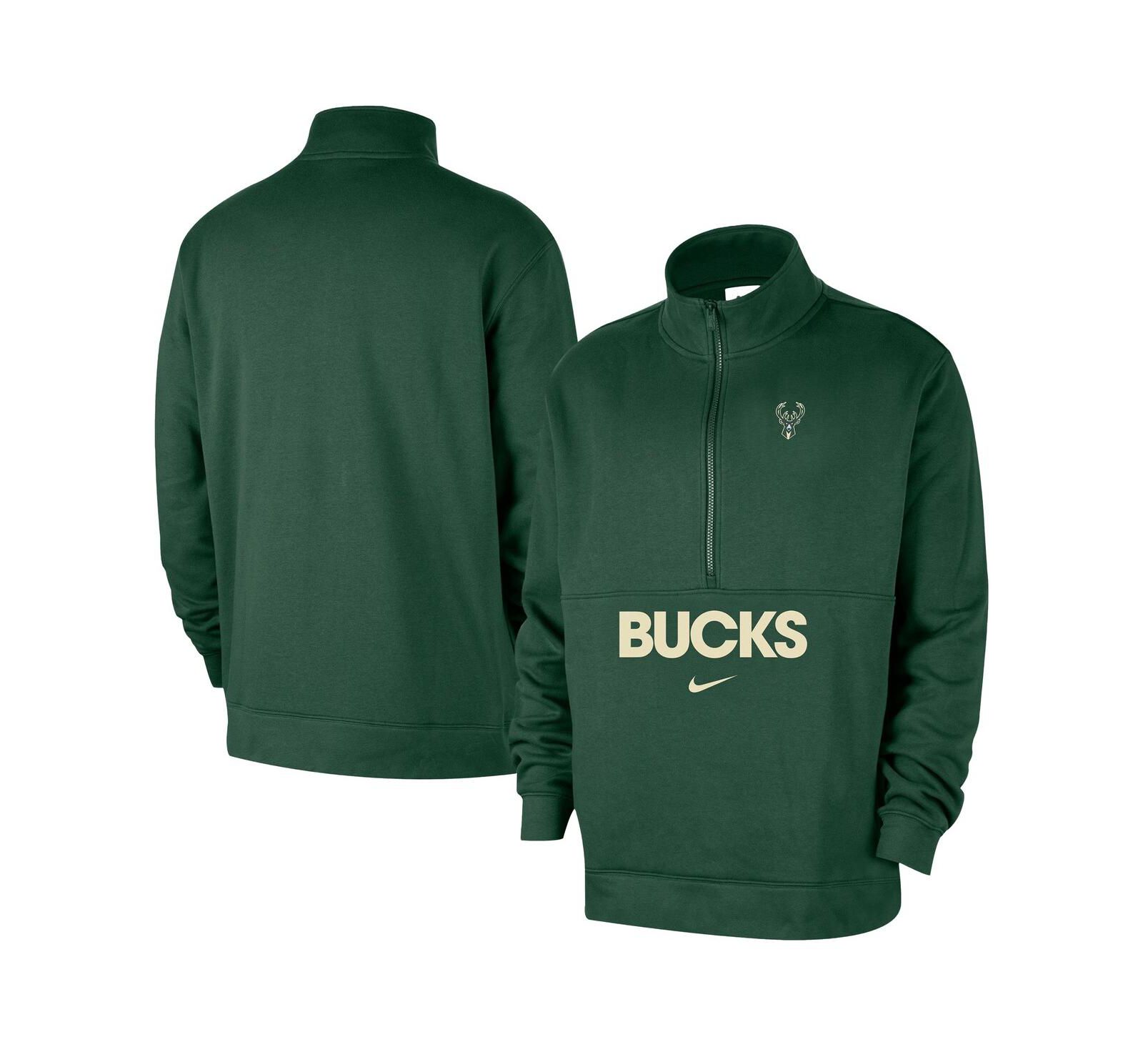 Мужская куртка Nike Hunter Green Milwaukee Bucks Courtside Club Half-Zip