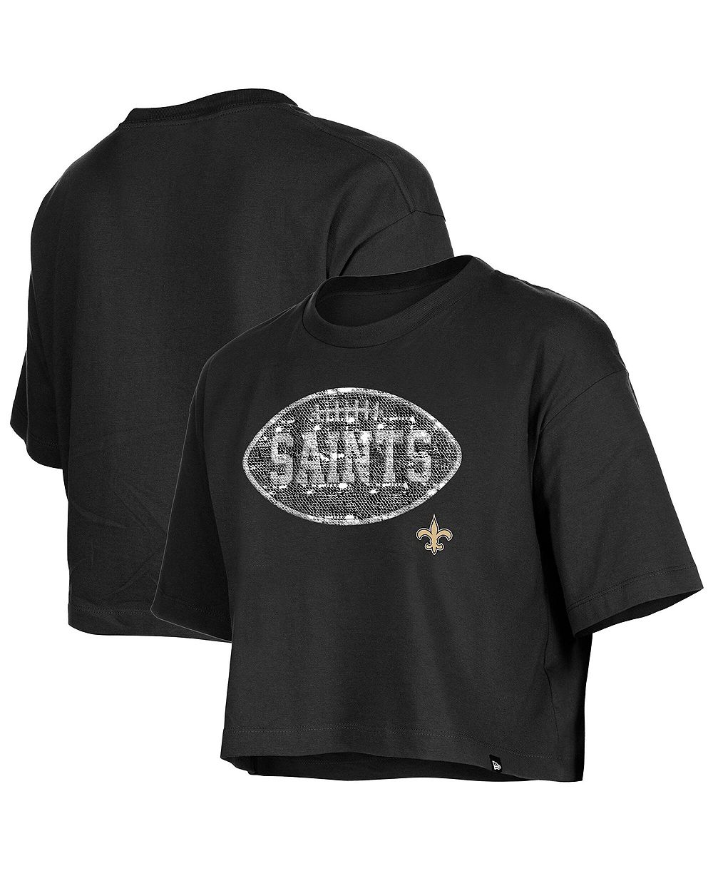 New Era Детская черная футболка New Orleans Saints Flip Sequin Boxy