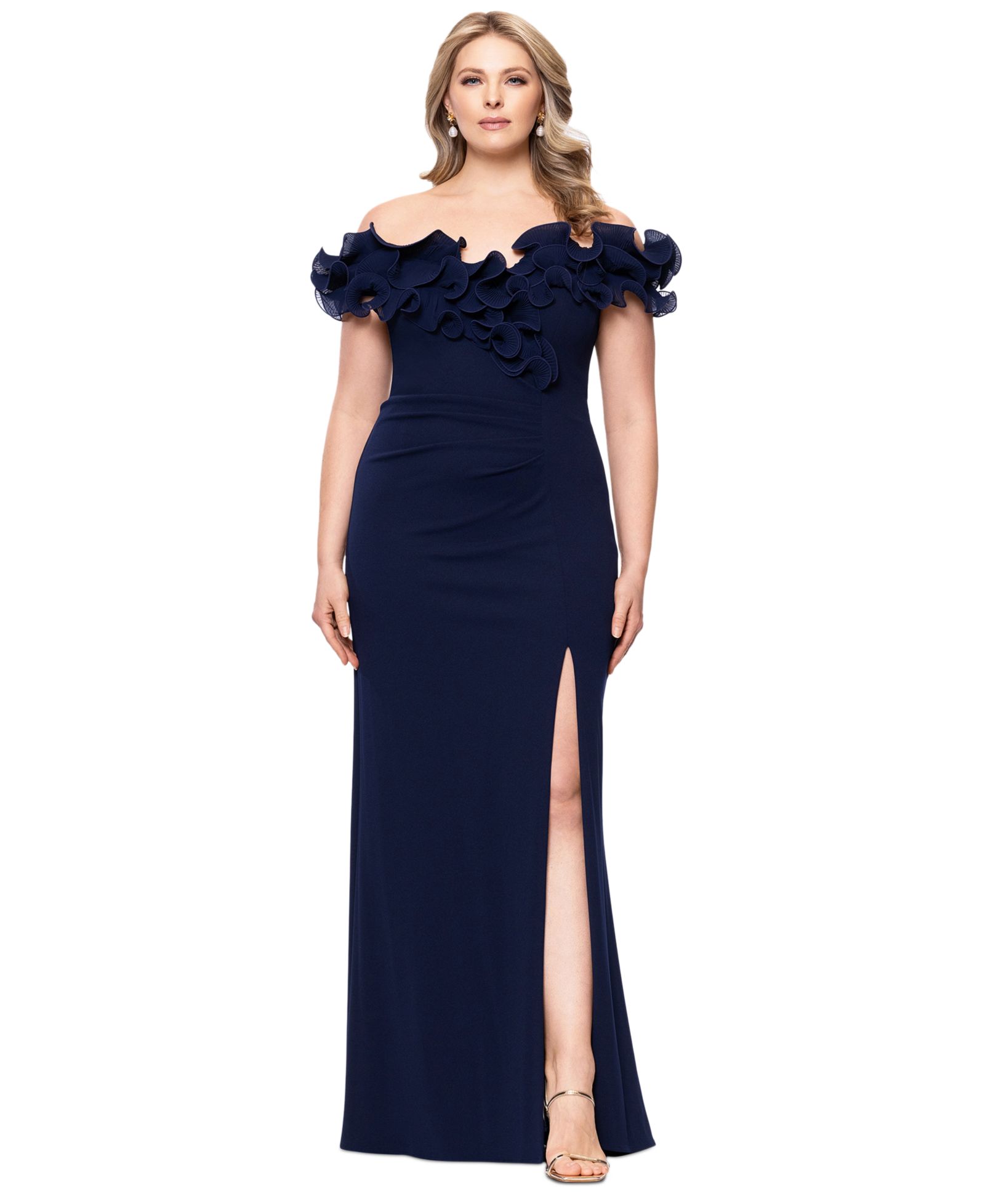 Вечернее платье XSCAPE Plus Ruffled-Off-The-Shoulder Crepe Gown
