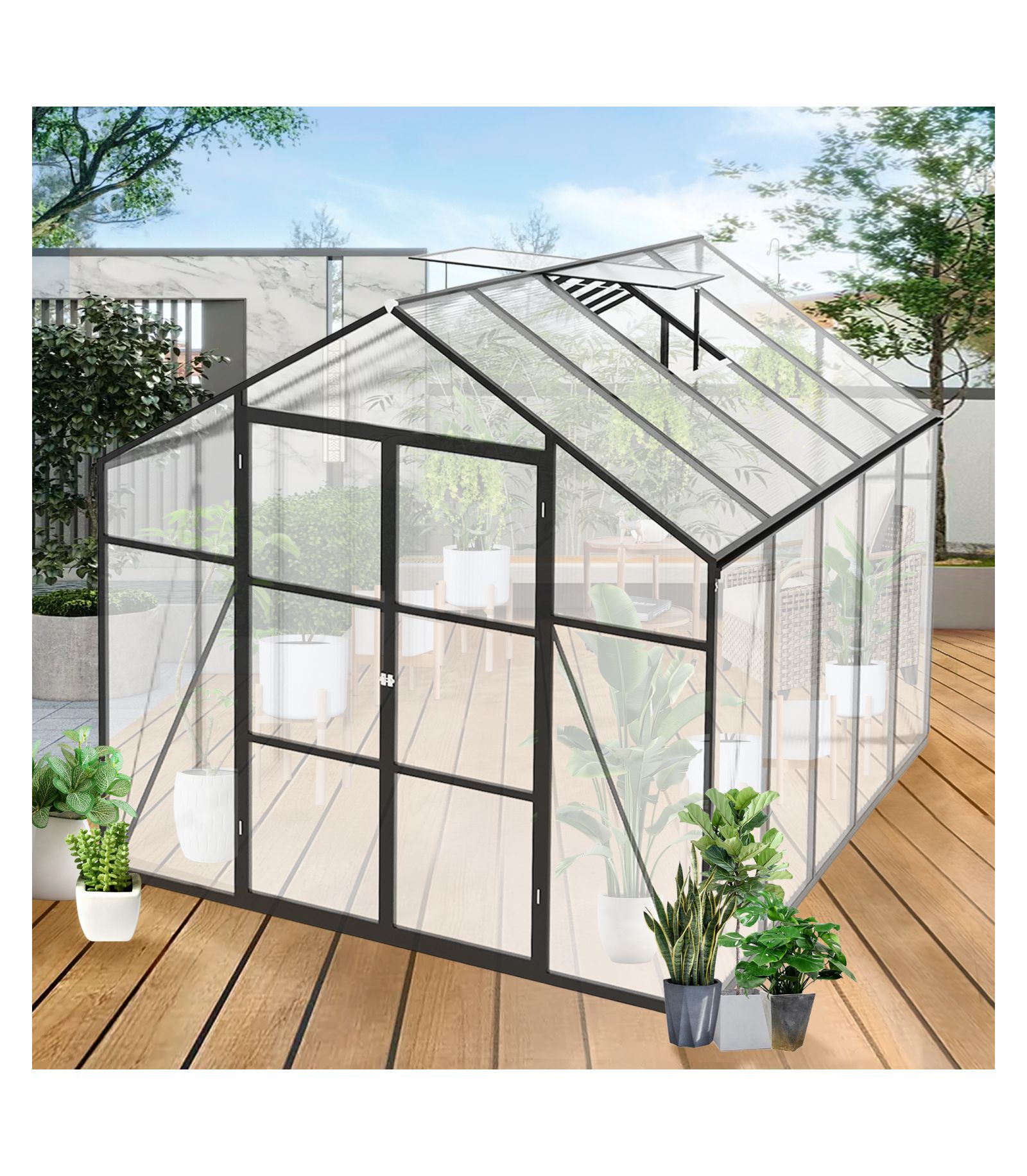 Streamdale Furniture Gain Height 8x10 FT Aluminum Polycarbonate Greenhouse - All Season