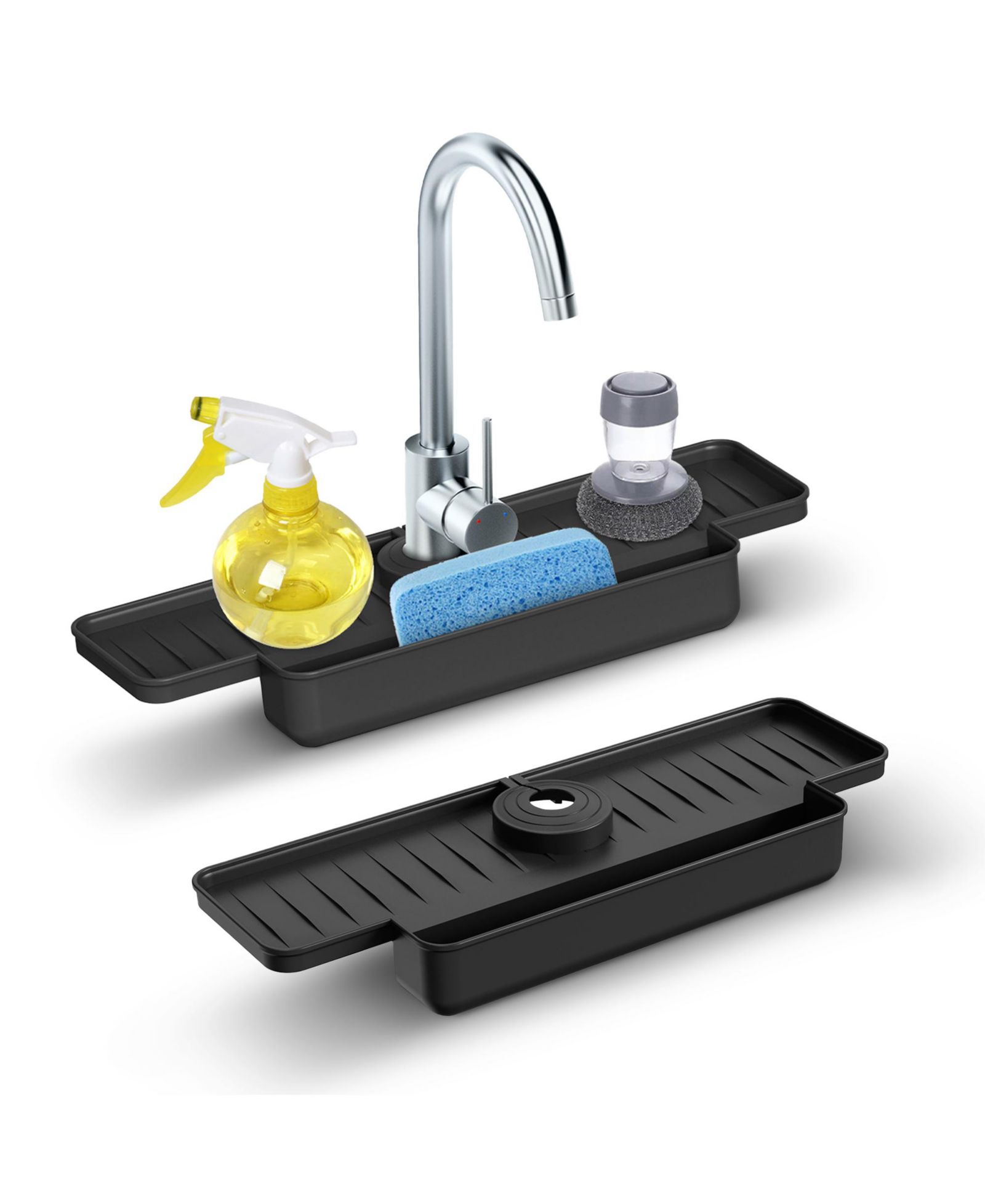 Cheer Collection Silicone Faucet Draining Mat with Soap Holder