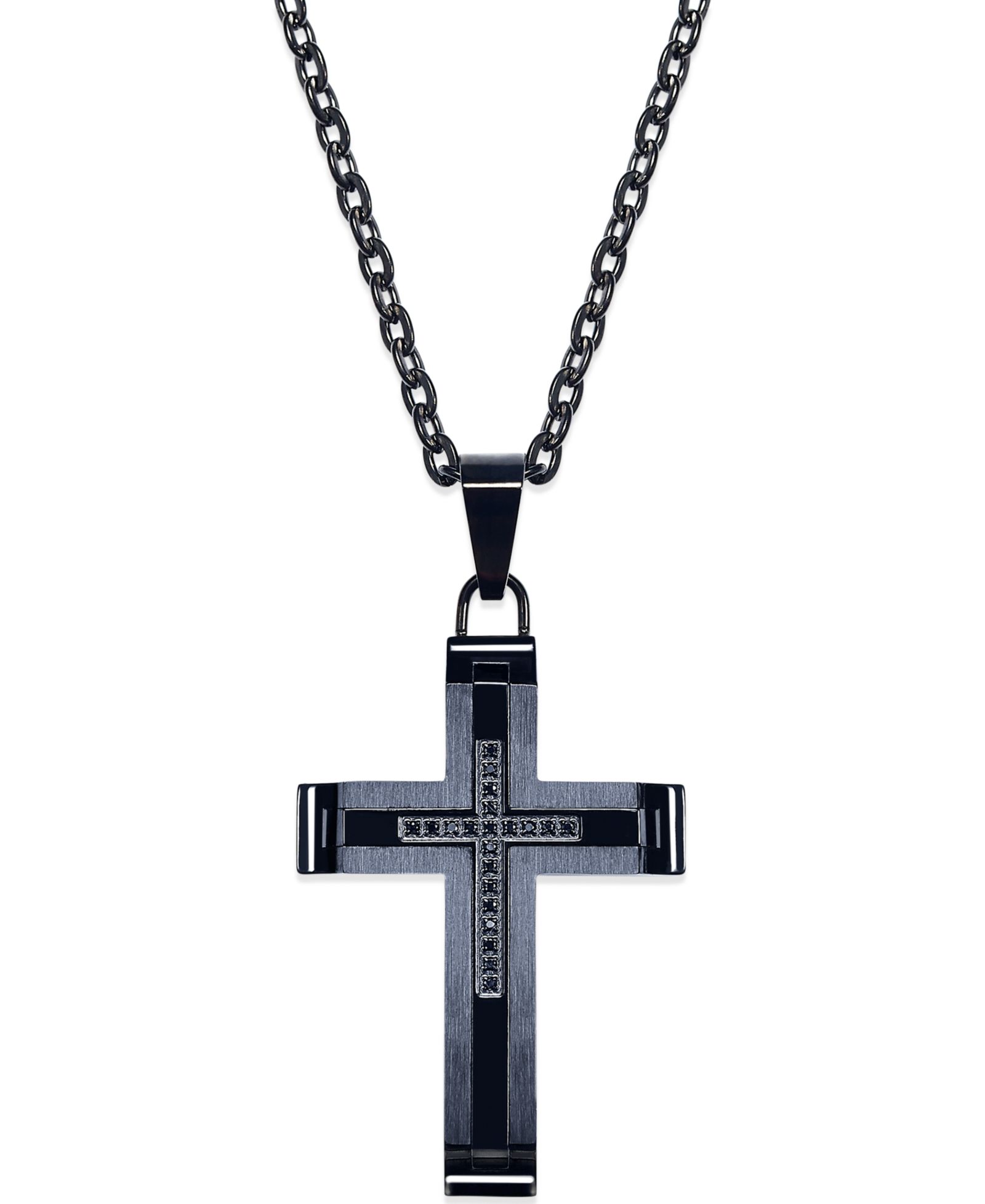 Мужской кулон Macy's Black Diamond Accent Cross in Black Ion Plated Stainless Steel