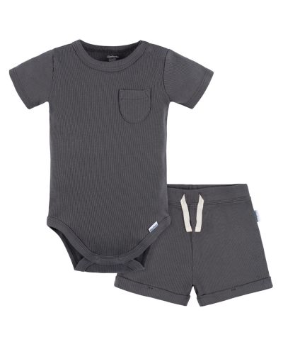 Комплект из боди и шорт Gerber для новорожденных мальчиков, темно-серый, 0-3 Months