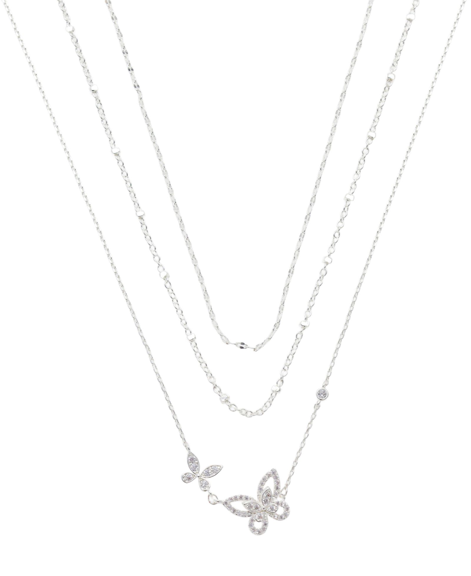 Unwritten Cubic Zirconia Double Butterfly Layered Necklace Set