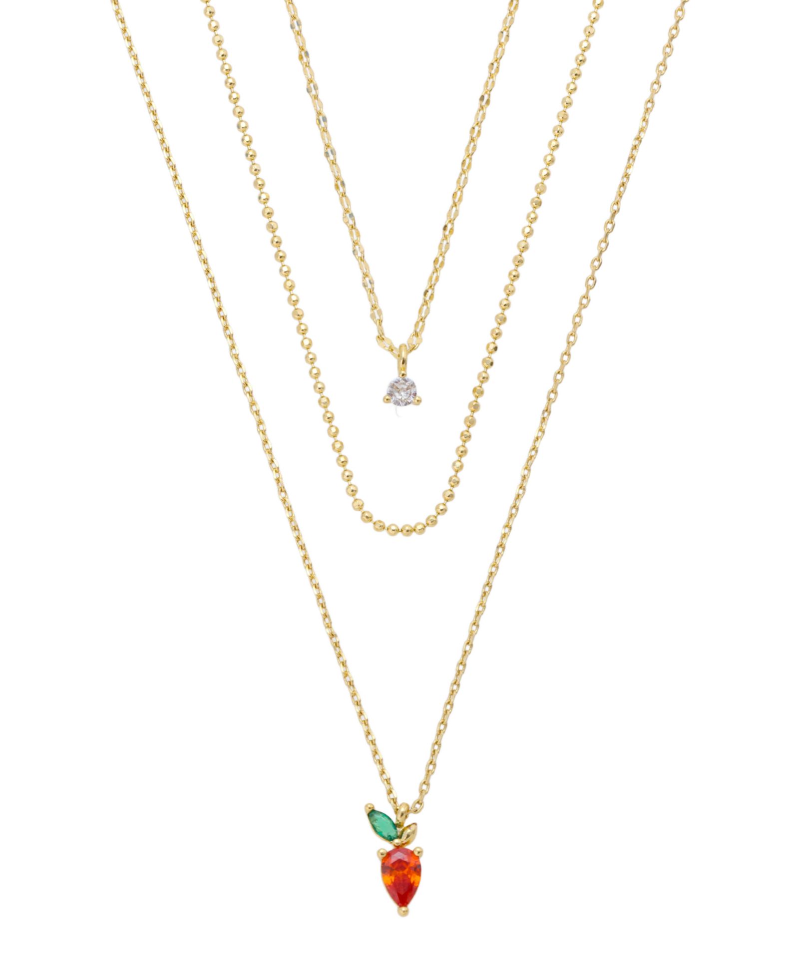 Unwritten Cubic Zirconia Strawberry Pendant Layered Necklace Set