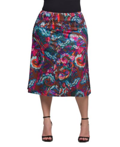 24seven Comfort Apparel Женская юбка Plus Size Print Elastic Waist