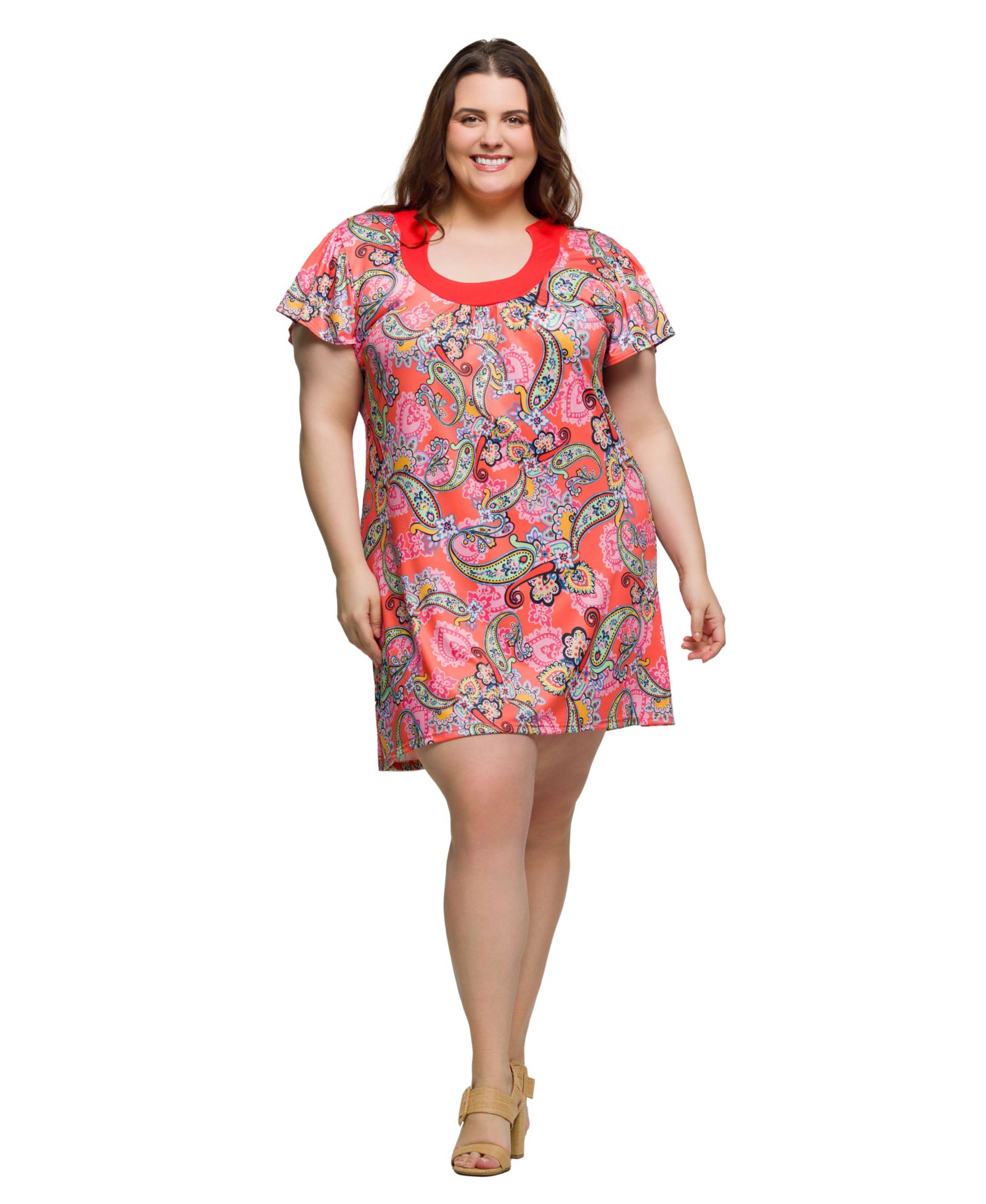 Платье 24seven Comfort Apparel Plus Size Short Sleeve Scoop Neck Mini