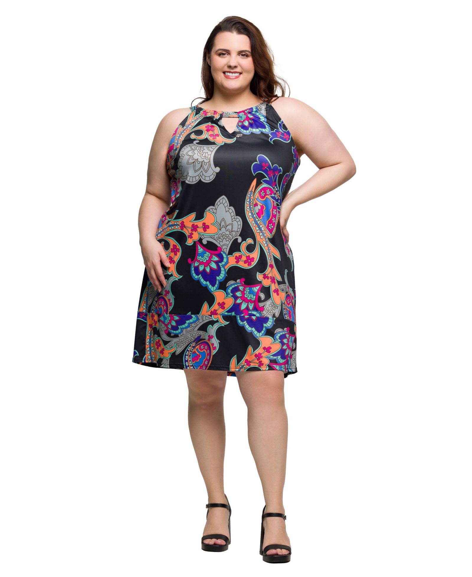 Платье 24seven Comfort Apparel Plus Size без рукавов с принтом и вырезом